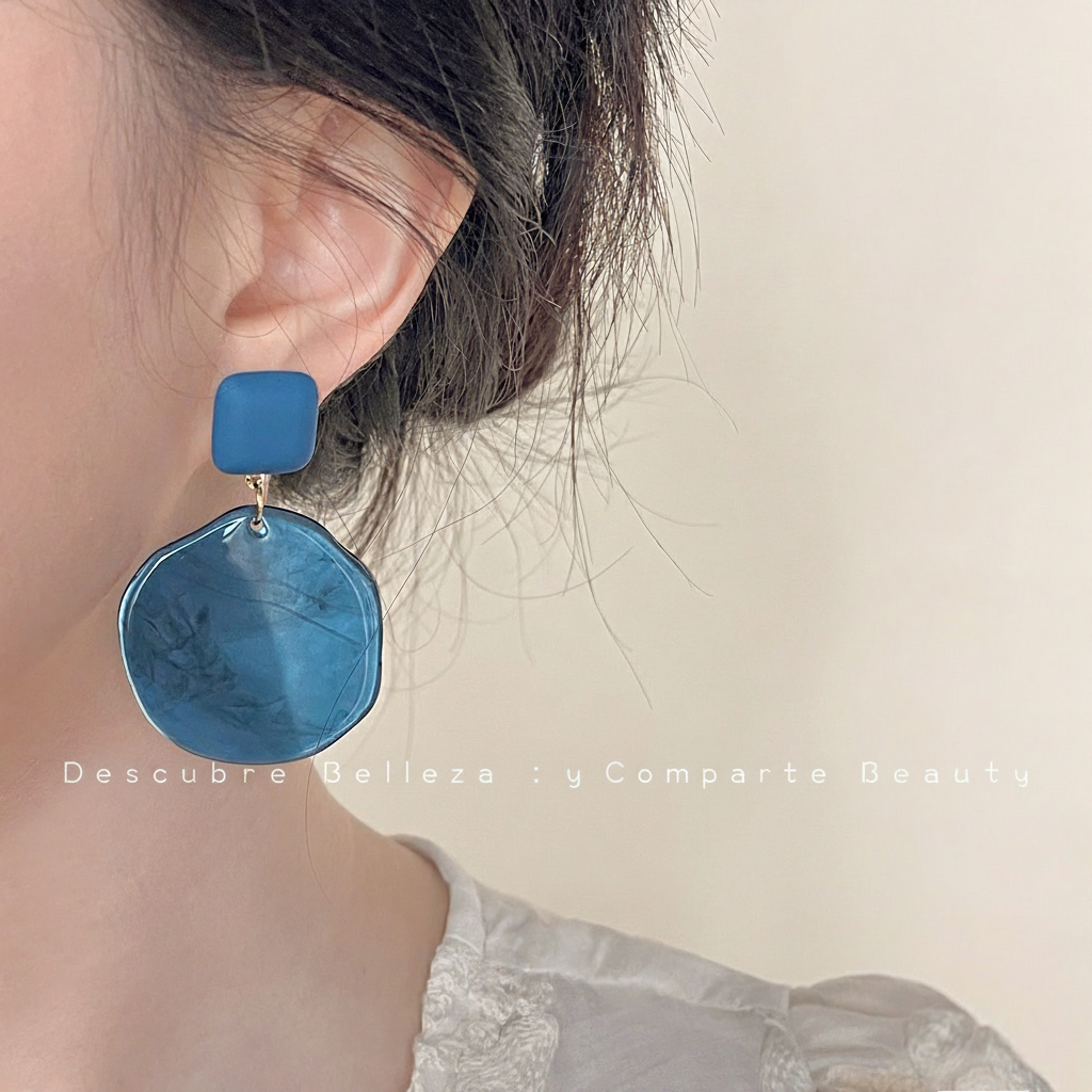 Aretes Geométricos Azules con Esmalte Estilo Artístico - 2