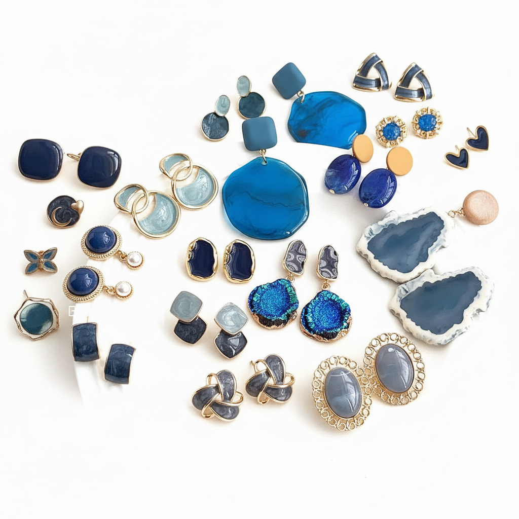 Aretes Geométricos Azules con Esmalte Estilo Artístico - 1