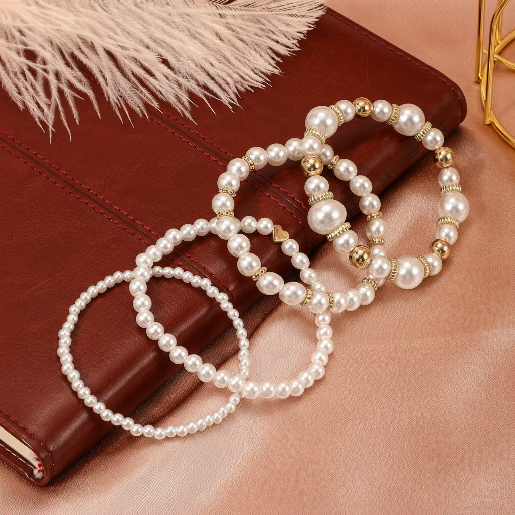 Set de 4 Pulseras con Perlas y Corazón para Mujer - 3
