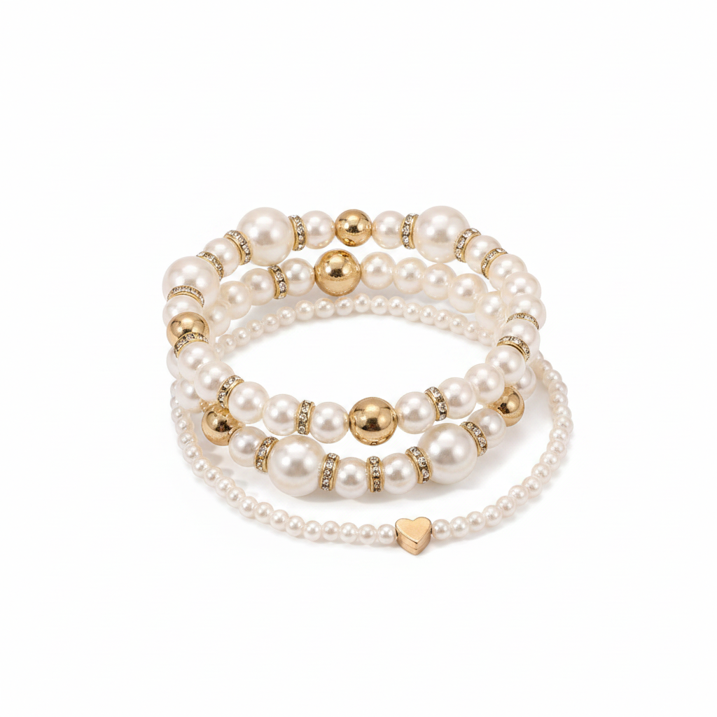Set de 4 Pulseras con Perlas y Corazón para Mujer - 1