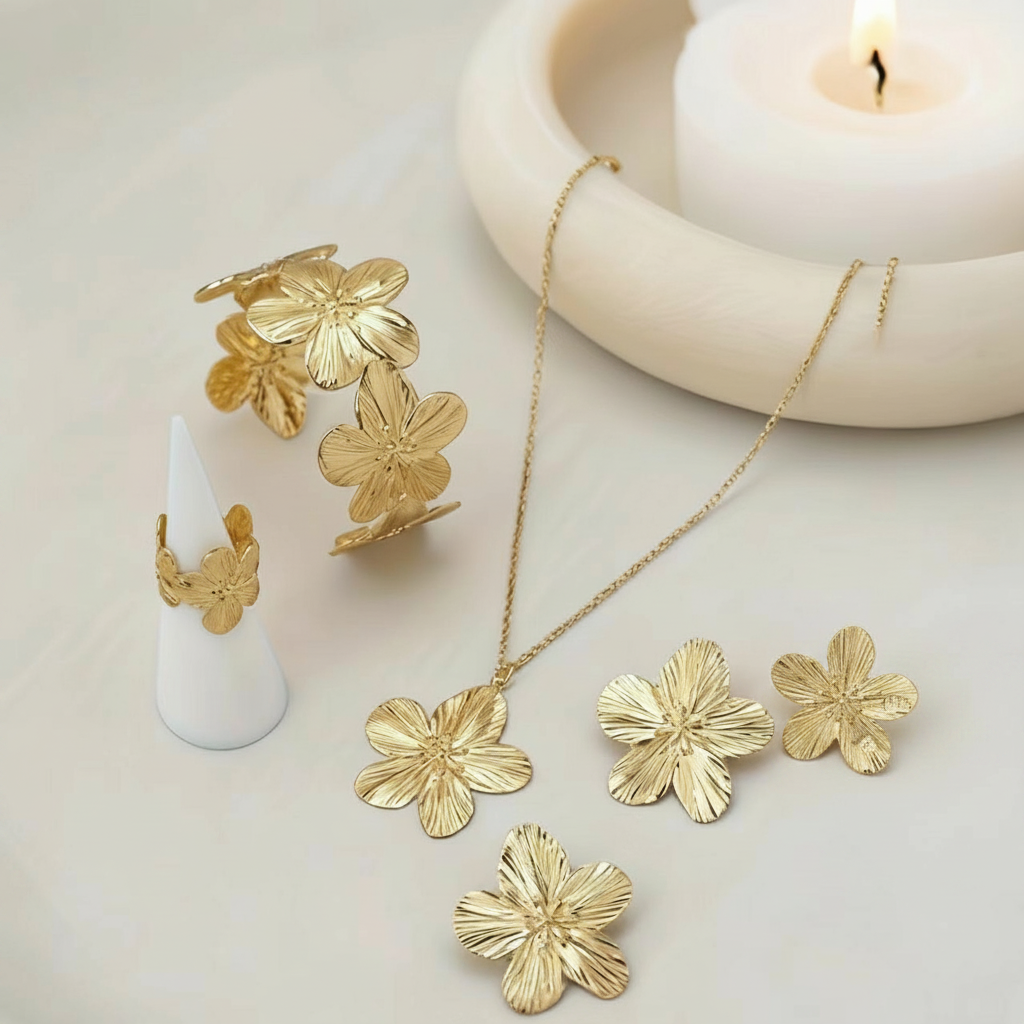 Set de Joyería Dorada con Flores 5 Piezas Mujer - 3