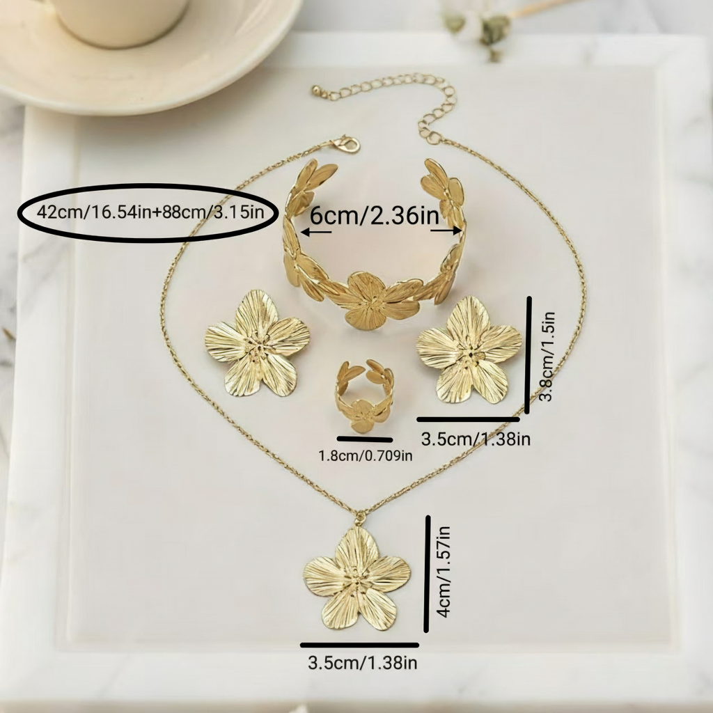Set de Joyería Dorada con Flores 5 Piezas Mujer - 4
