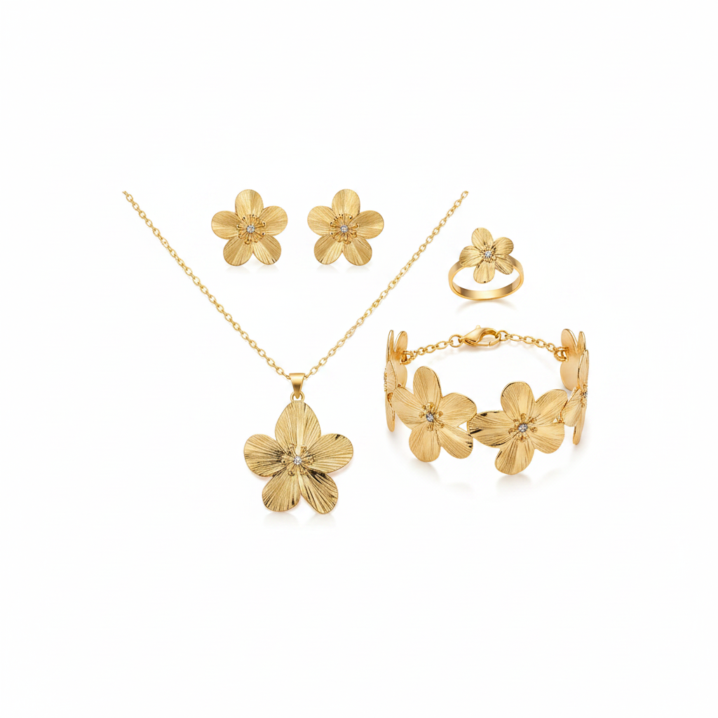Set de Joyería Dorada con Flores 5 Piezas Mujer - 1