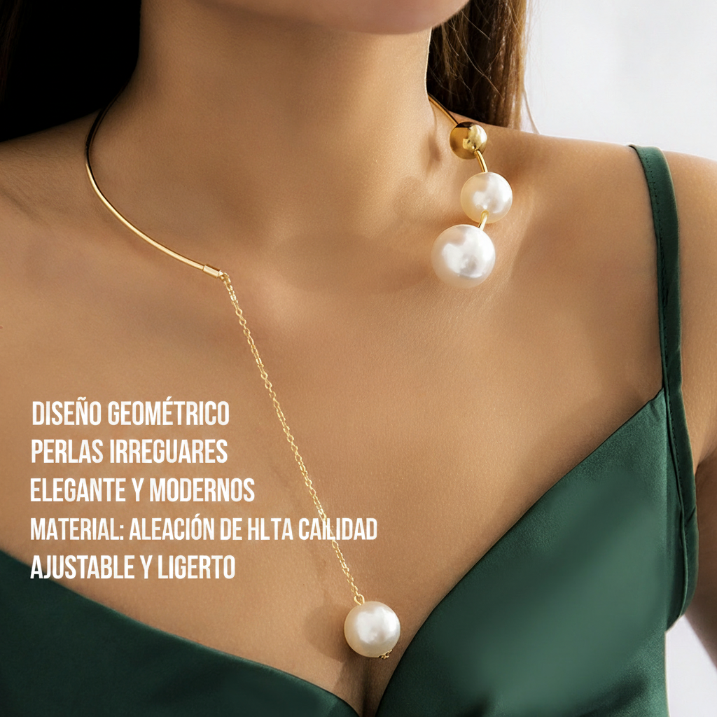 Collar de perlas geométrico minimalista para mujer - 2