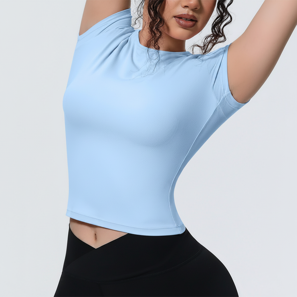 Playera de Yoga Ajustada Manga Corta Mujer Transpirable - 3