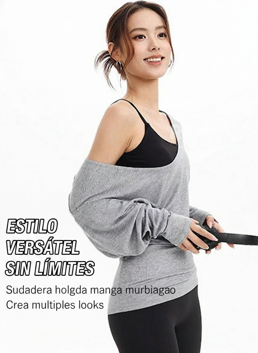 Sudadera deportiva de mujer manga murciélago holgada - 4