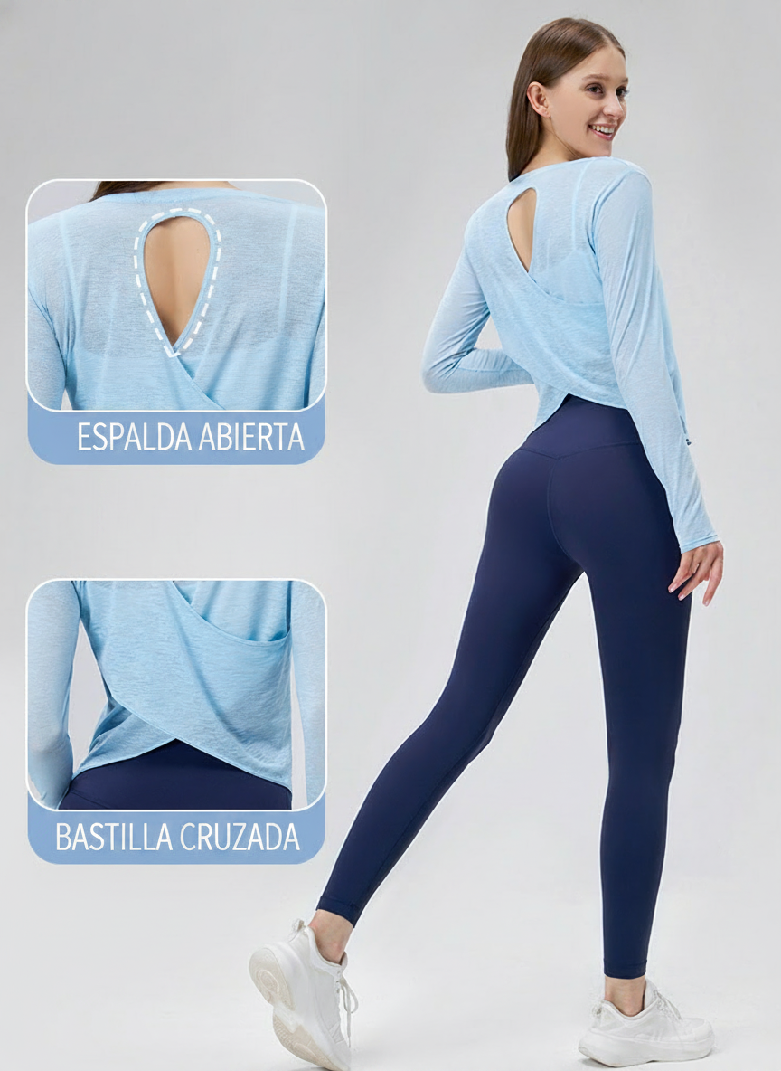 Blusa de Yoga Manga Larga Transpirable Espalda Abierta - 2