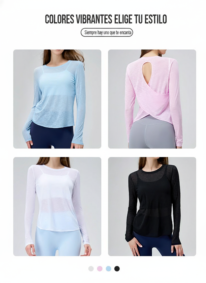 Blusa de Yoga Manga Larga Transpirable Espalda Abierta - 3