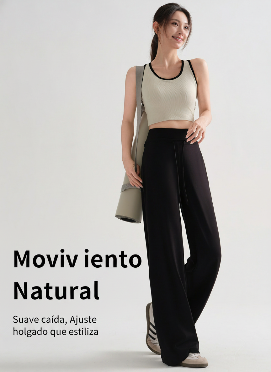 Pants de Yoga Holgado Tiro Alto Mujer Corte Recto - 4