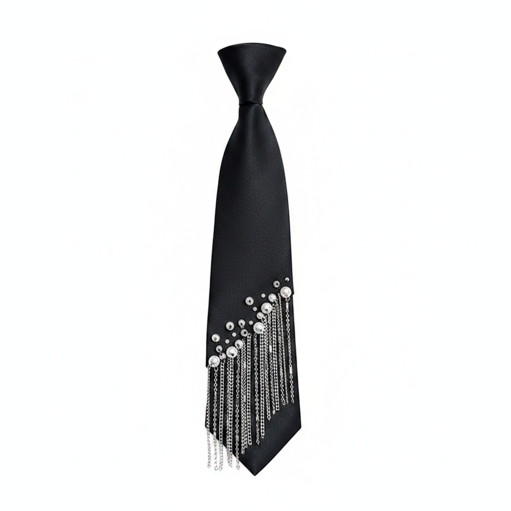 Corbata de moño con flecos y perlas estilo coreano - 1