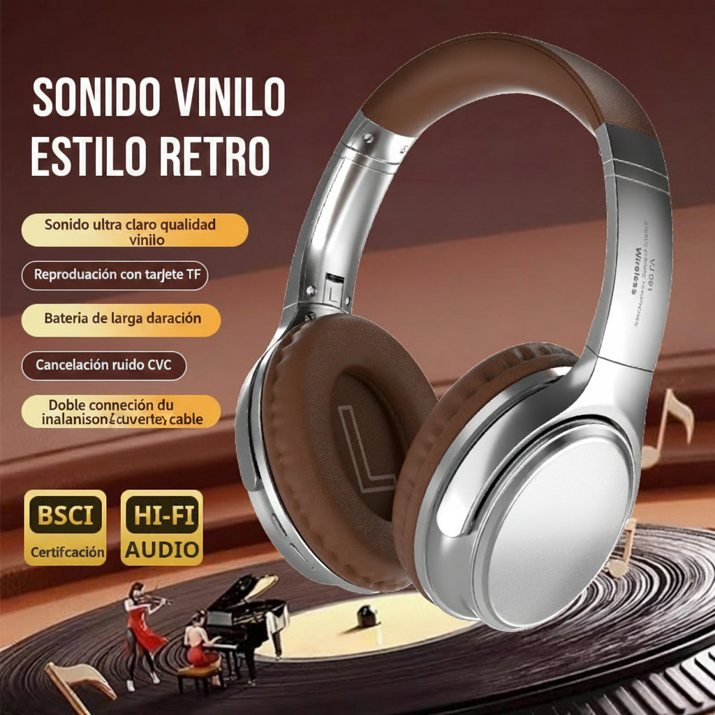 Audífonos Bluetooth 5.0 VJ901 Estilo Retro Inalámbricos - 4