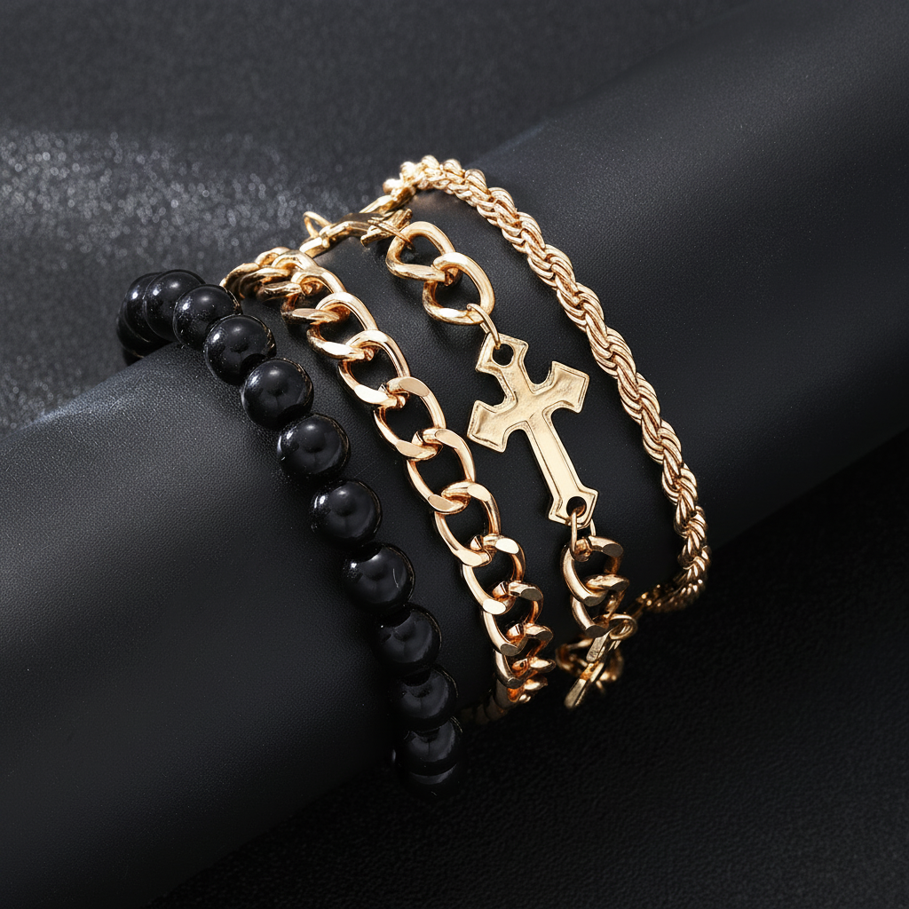 Set 4 Pulseras Cruz Acero Titanio Estilo Dark Aesthetic - 2