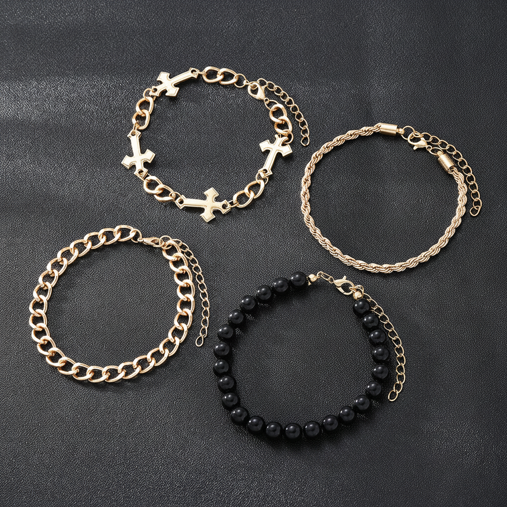 Set 4 Pulseras Cruz Acero Titanio Estilo Dark Aesthetic - 4