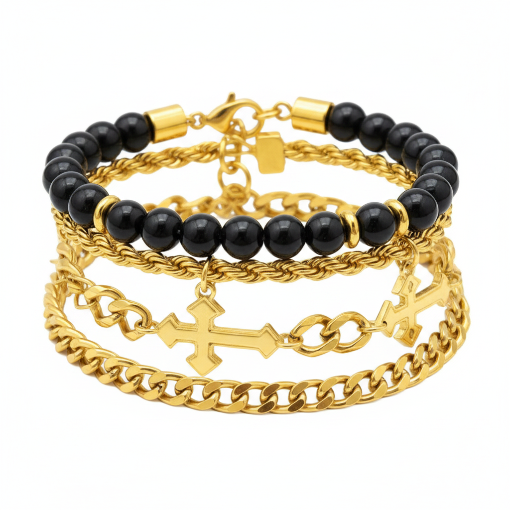 Set 4 Pulseras Cruz Acero Titanio Estilo Dark Aesthetic - 1