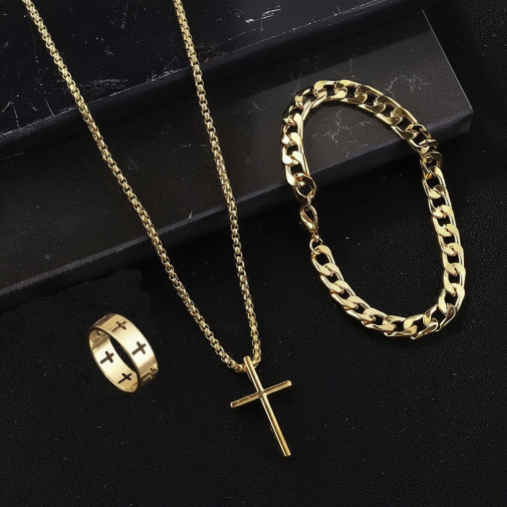 Set de Accesorios con Cruz: Collar, Pulsera y Aretes - 4