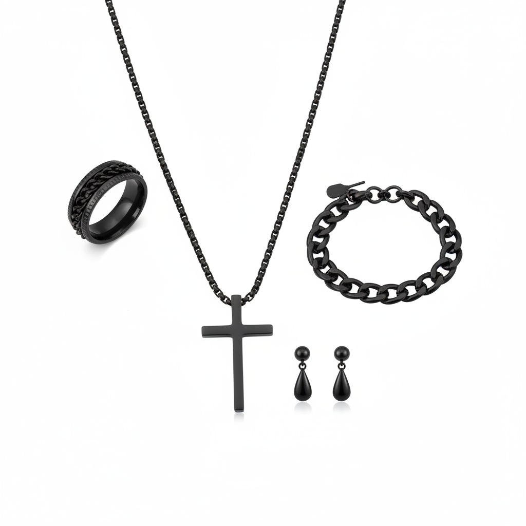 Set de Accesorios con Cruz: Collar, Pulsera y Aretes - 1
