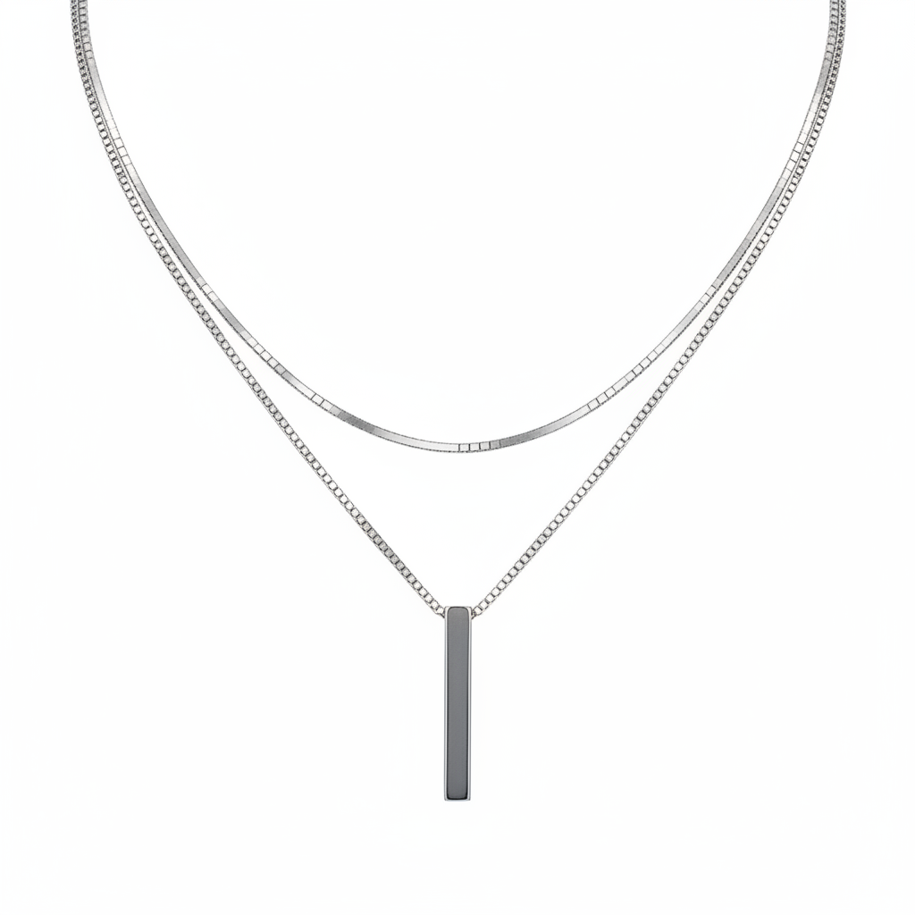 Collar geométrico minimalista con dije y cadena box - 1