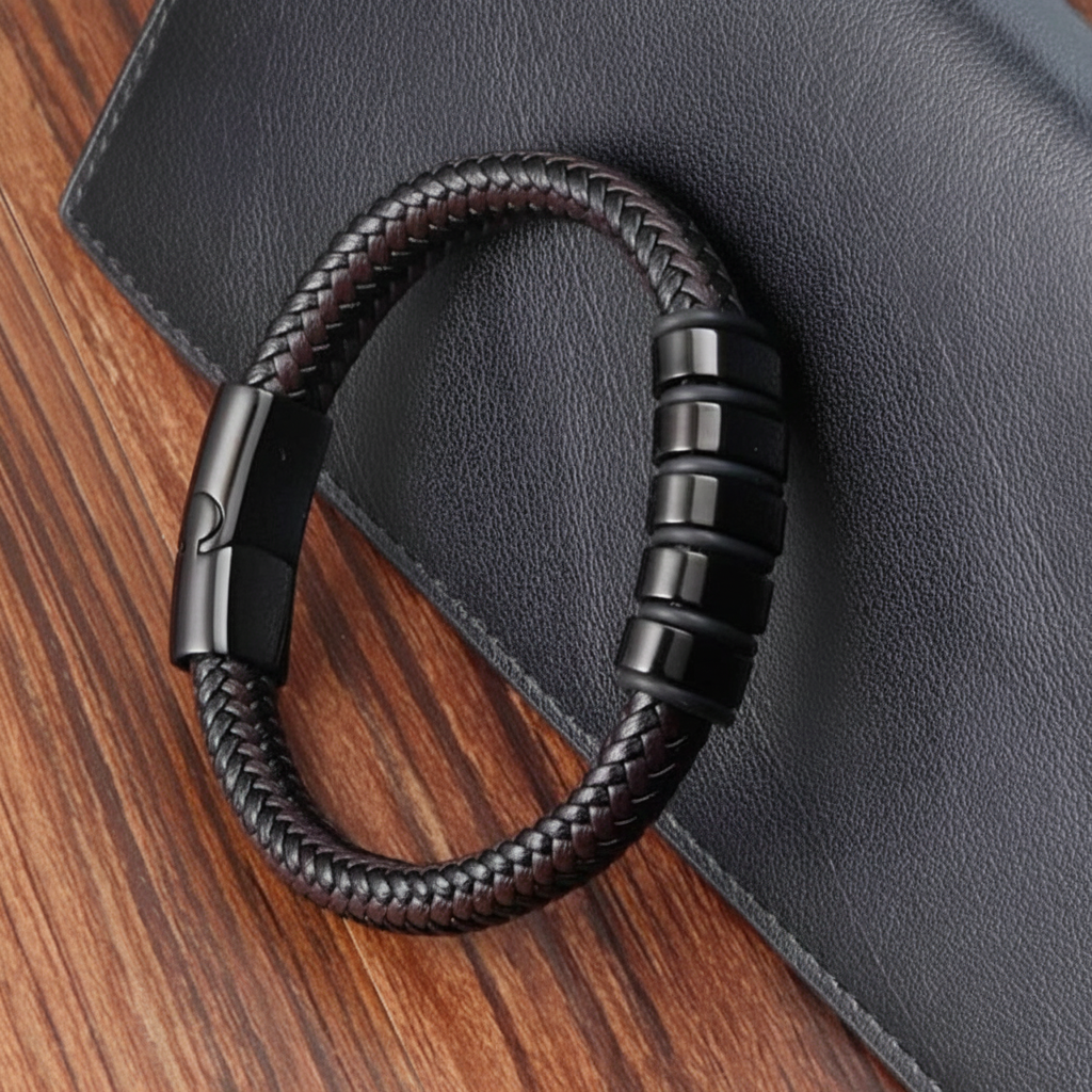 Pulsera de piel trenzada hecha a mano unisex - 2