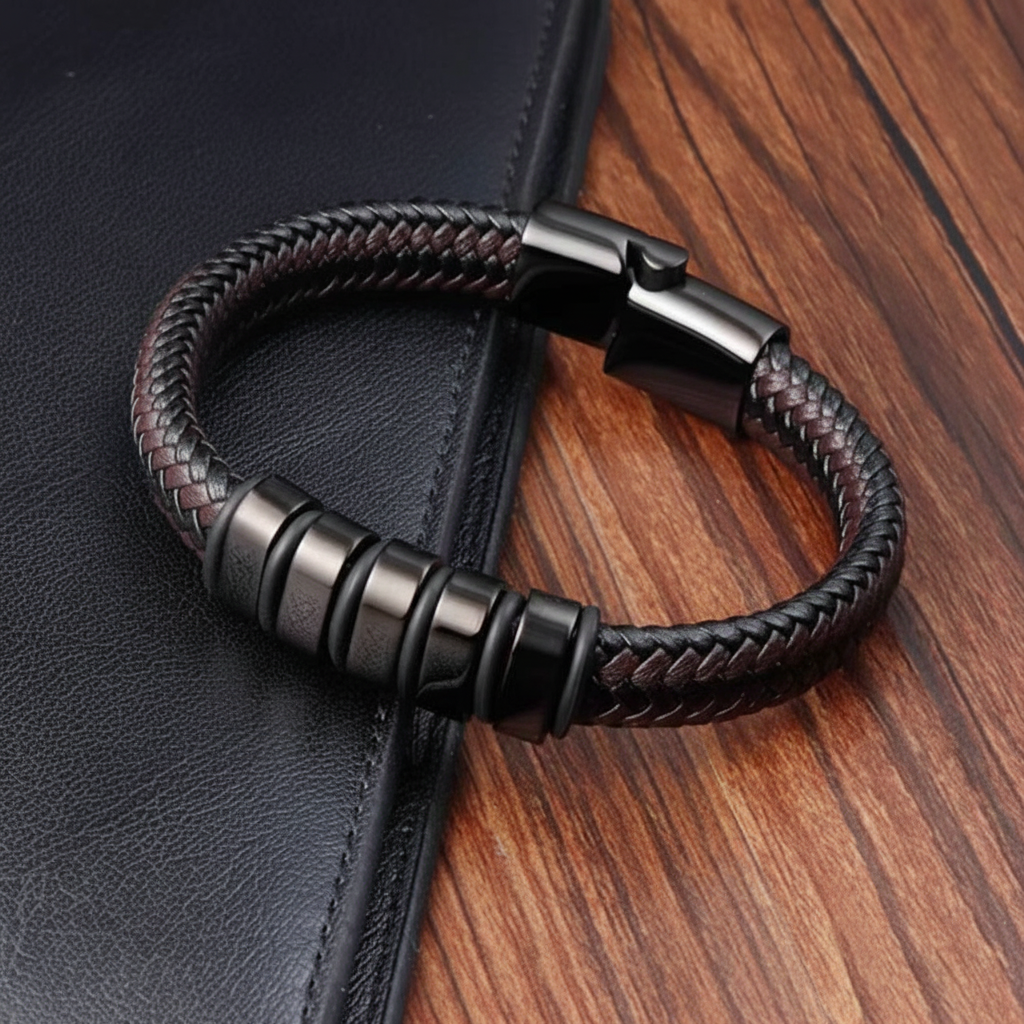 Pulsera de piel trenzada hecha a mano unisex - 3