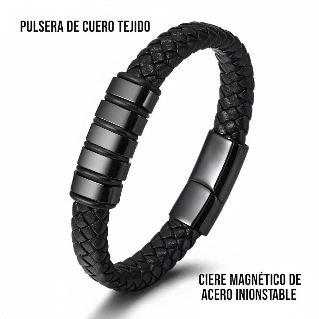 Pulsera de piel trenzada hecha a mano unisex - 4