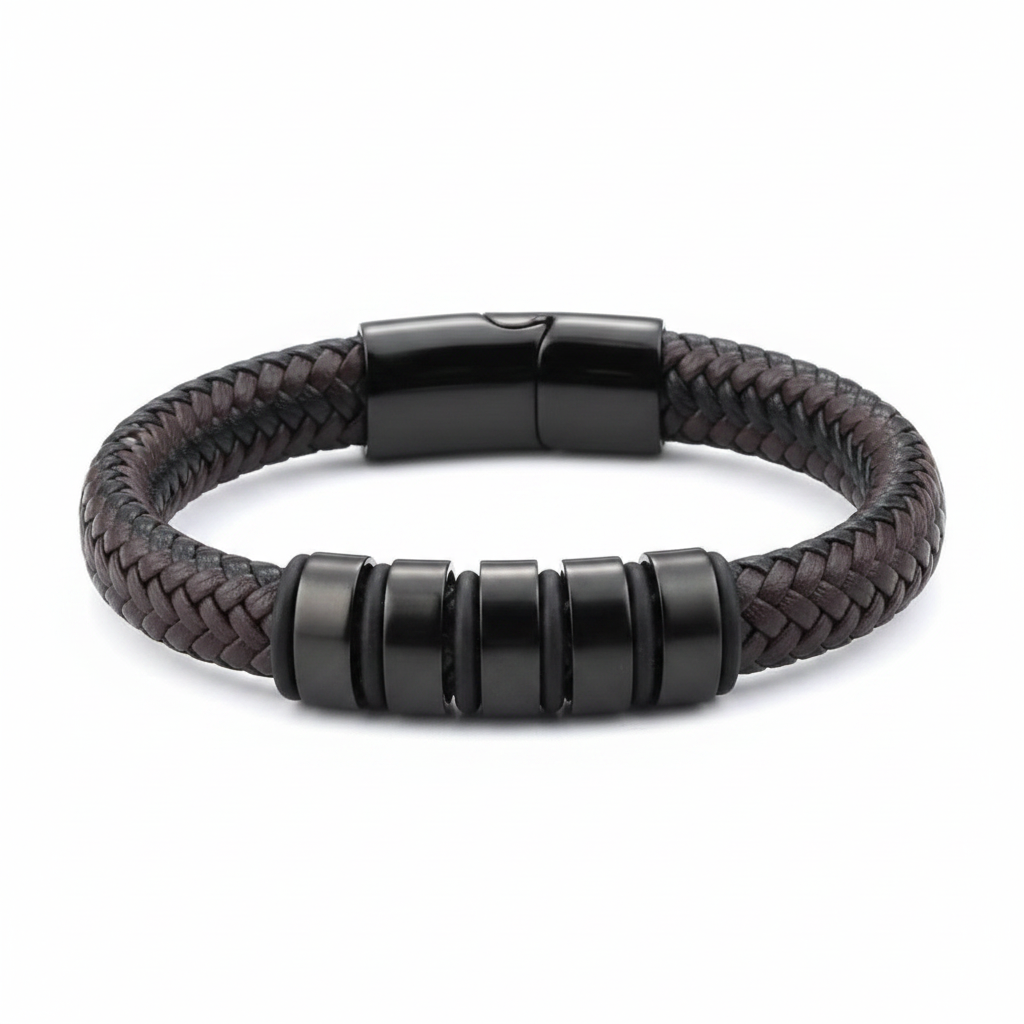 Pulsera de piel trenzada hecha a mano unisex - 1