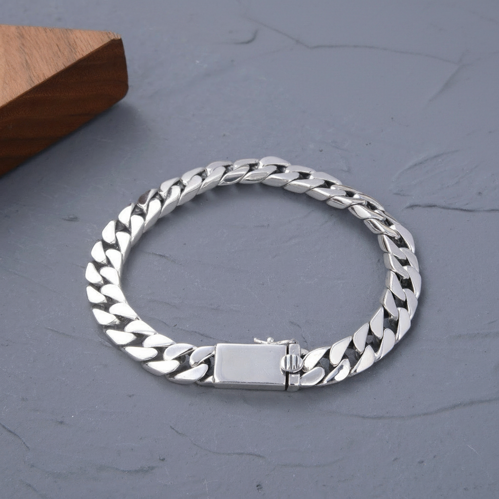 Pulsera Cadena Cubana Miami Plateada Unisex - 3