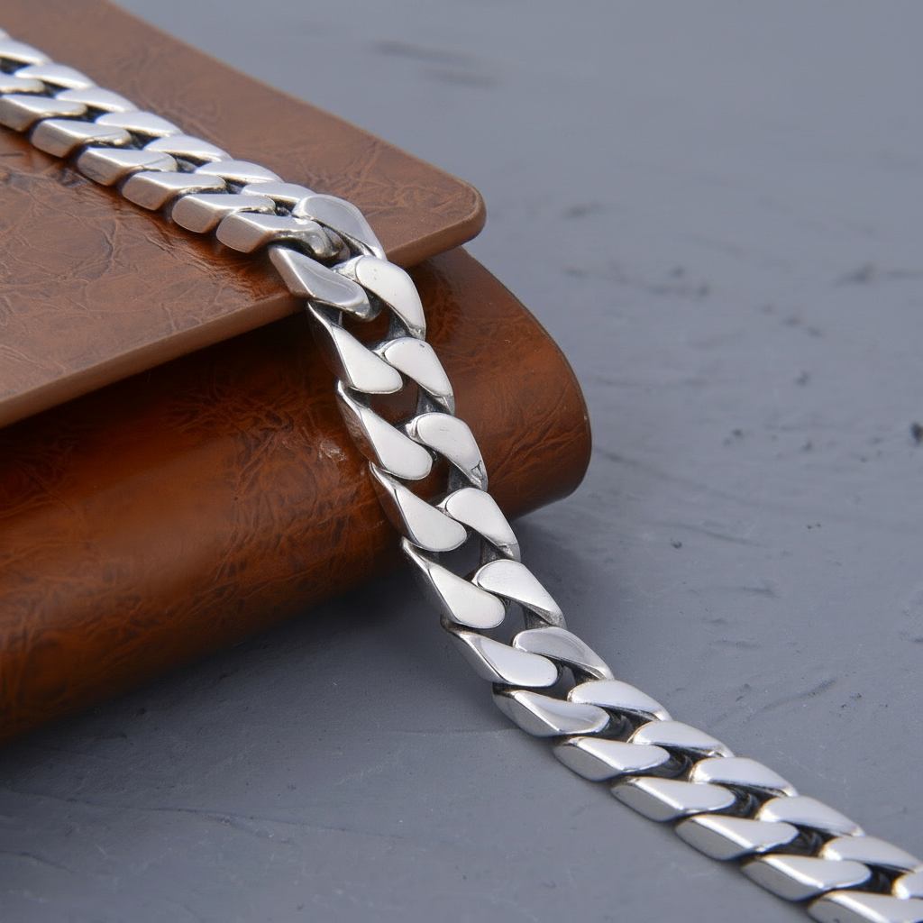 Pulsera Cadena Cubana Miami Plateada Unisex - 4