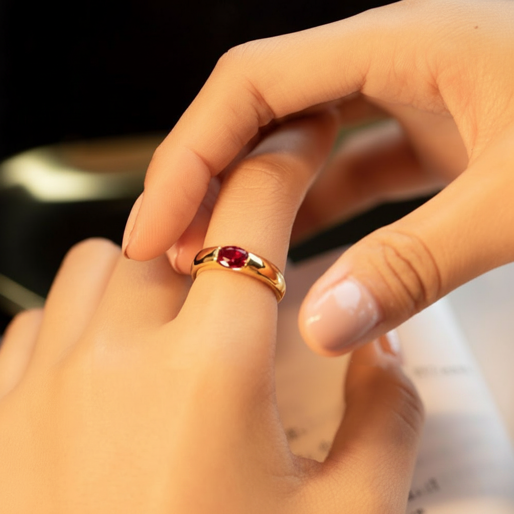 Anillo Vintage con Piedra Zircón Rojo o Verde Unisex - 3