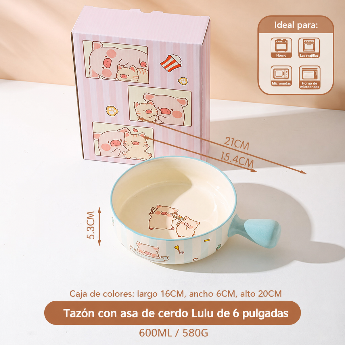 Tazón de Cerámica con Asa Diseño Lulu Pig 21 cm - 5