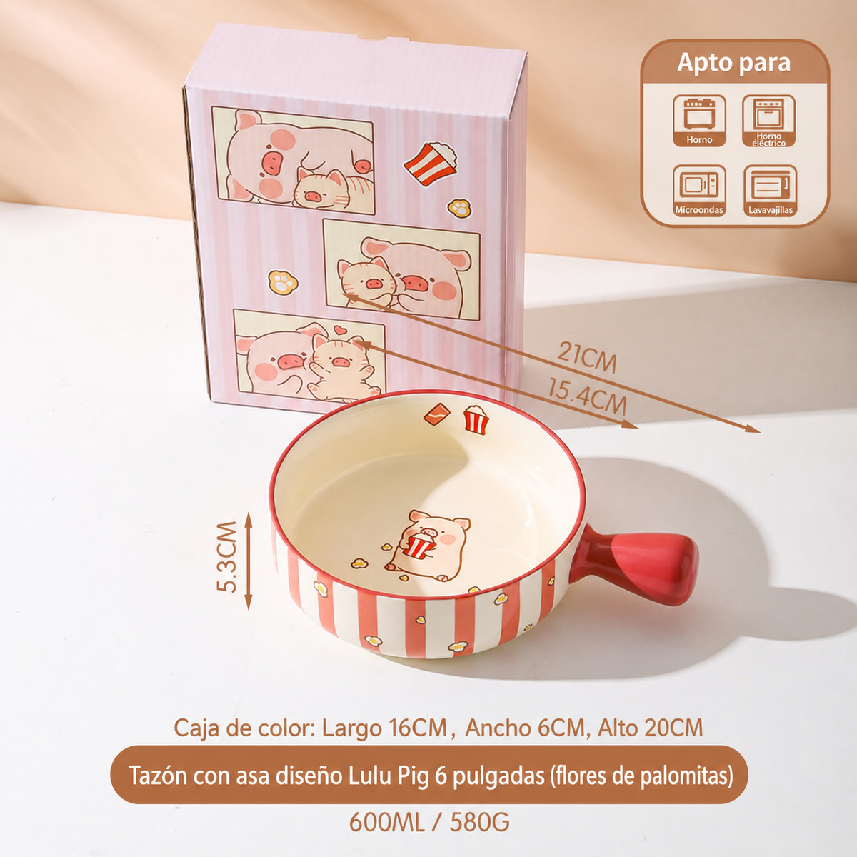 Tazón de Cerámica con Asa Diseño Lulu Pig 21 cm - 6
