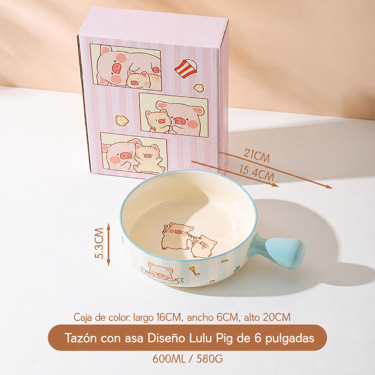 Tazón de Cerámica con Asa Diseño Lulu Pig 21 cm