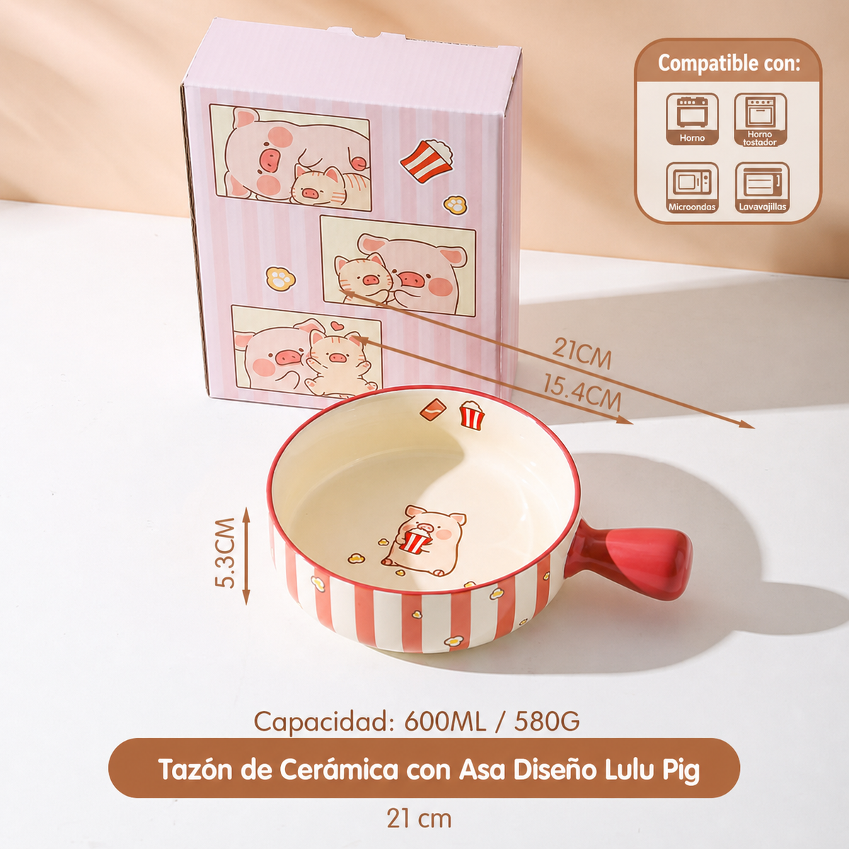 Tazón de Cerámica con Asa Diseño Lulu Pig 21 cm