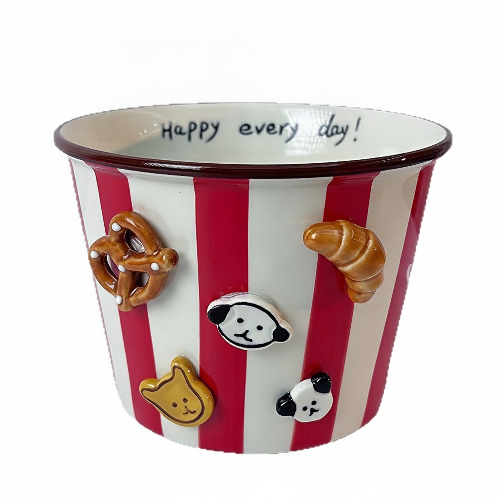 Tazón de cerámica kawaii con perritos para botanear - 5