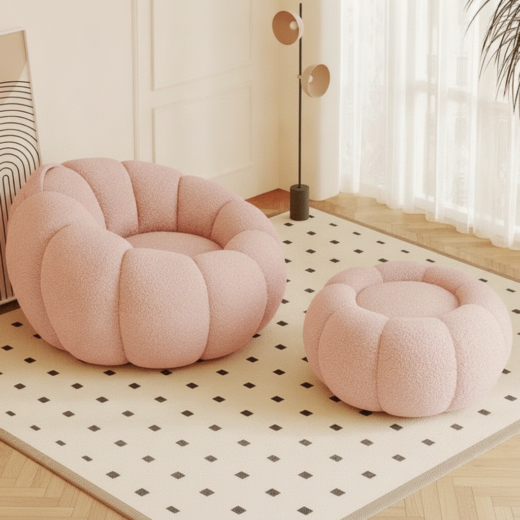 Sillón Puff Reclinable Tipo Calabaza con Relleno EPS