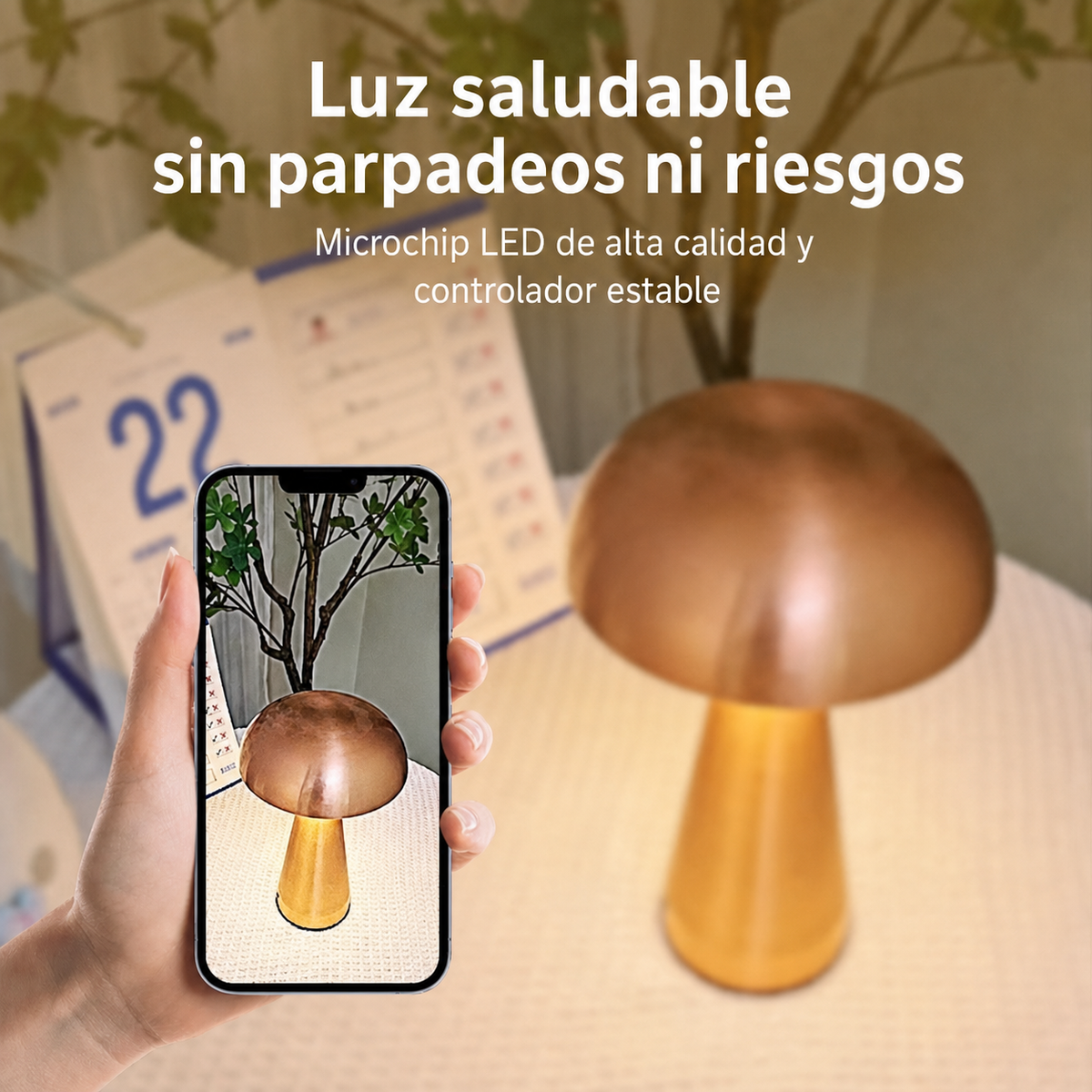 Lámpara de Mesa Tipo Hongo con Carga USB-C - 2