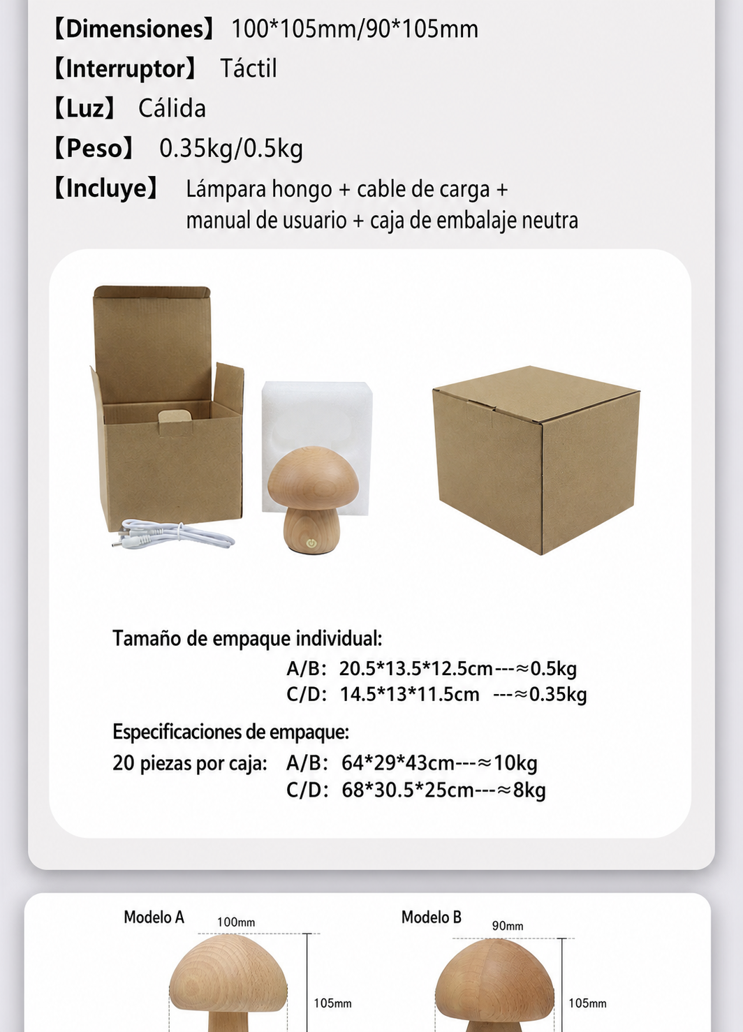 Lámpara Hongo LED Luz Nocturna Táctil Decorativa - 12