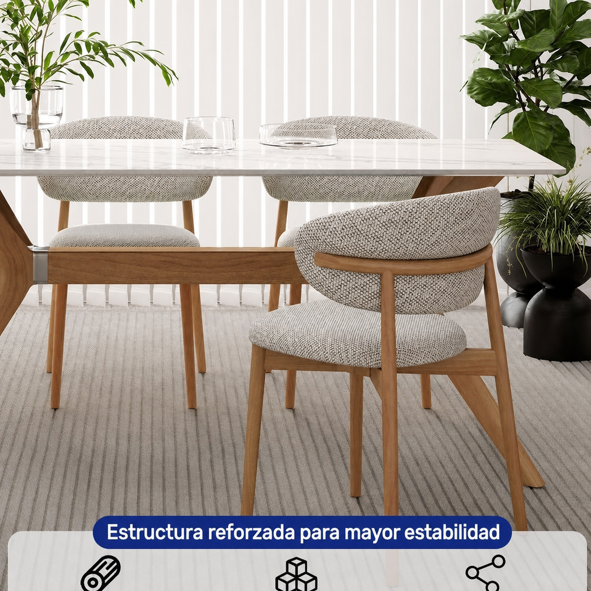 Silla de comedor moderna con respaldo tapizado y patas de metal - 3