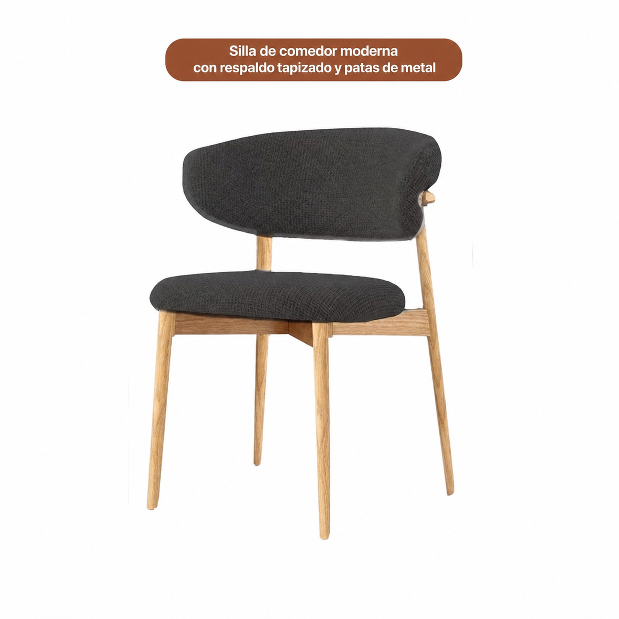 Silla de comedor moderna con respaldo tapizado y patas de metal