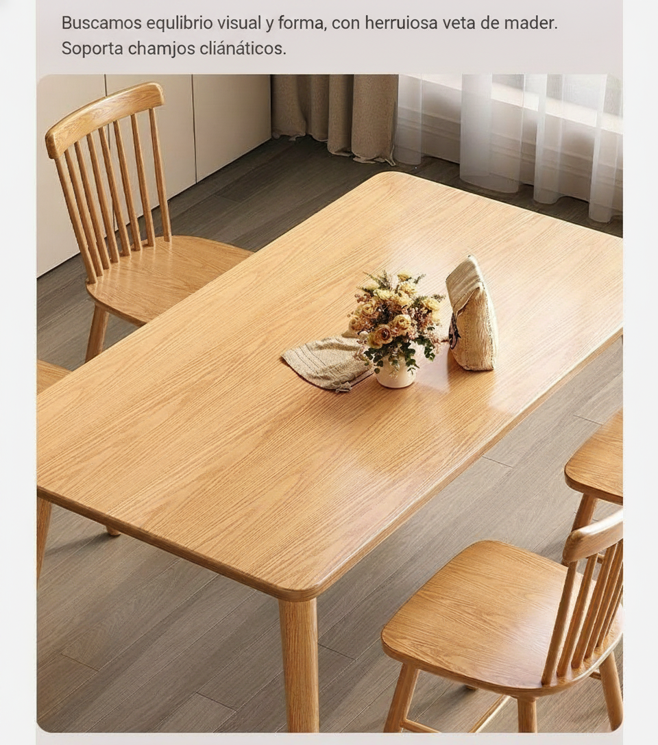 Mesa de comedor madera maciza estilo nórdico rectangular - 15