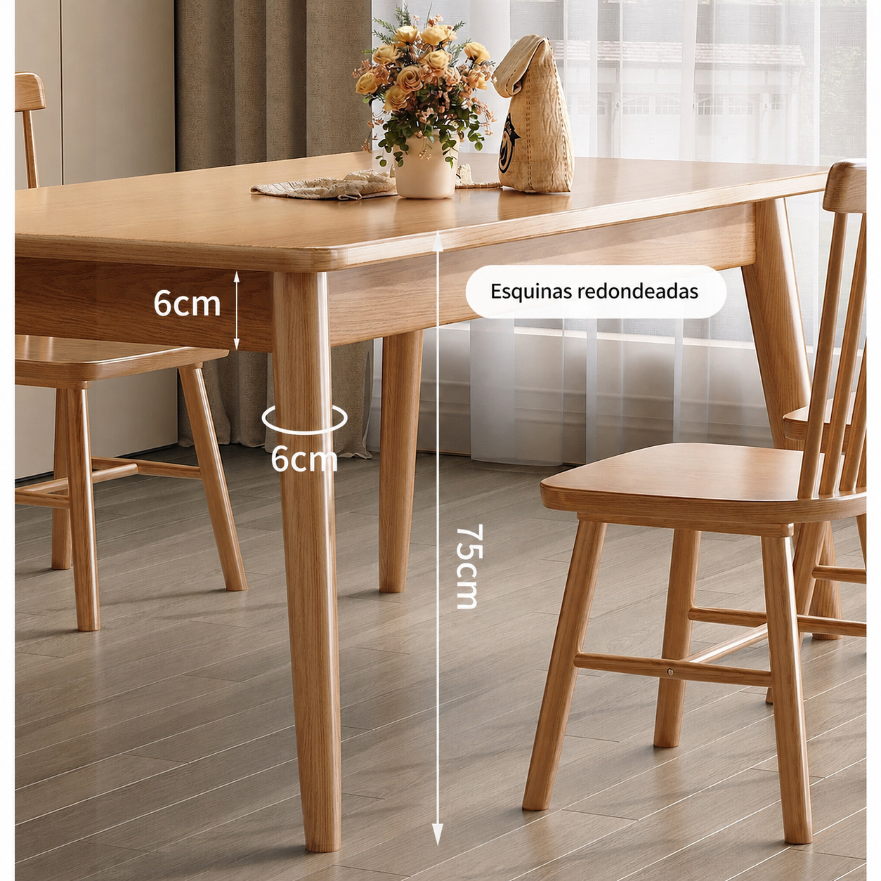 Mesa de comedor madera maciza estilo nórdico rectangular - 3