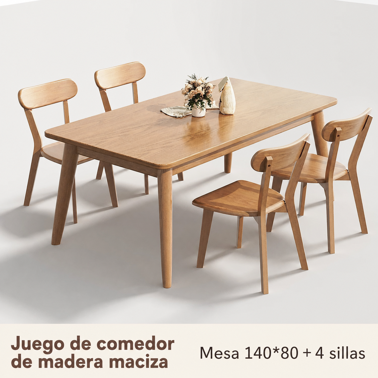 Mesa de comedor madera maciza estilo nórdico rectangular