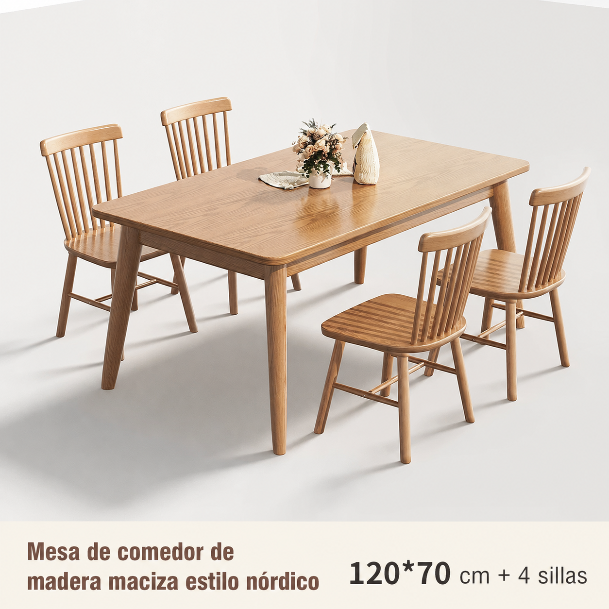 Mesa de comedor madera maciza estilo nórdico rectangular