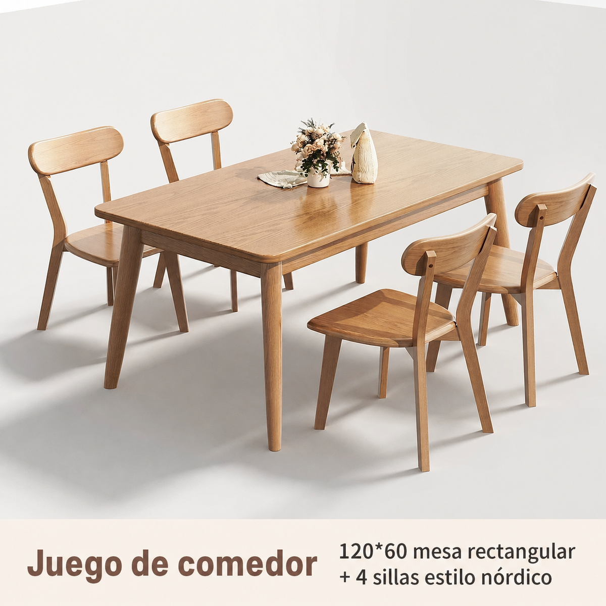 Mesa de comedor madera maciza estilo nórdico rectangular