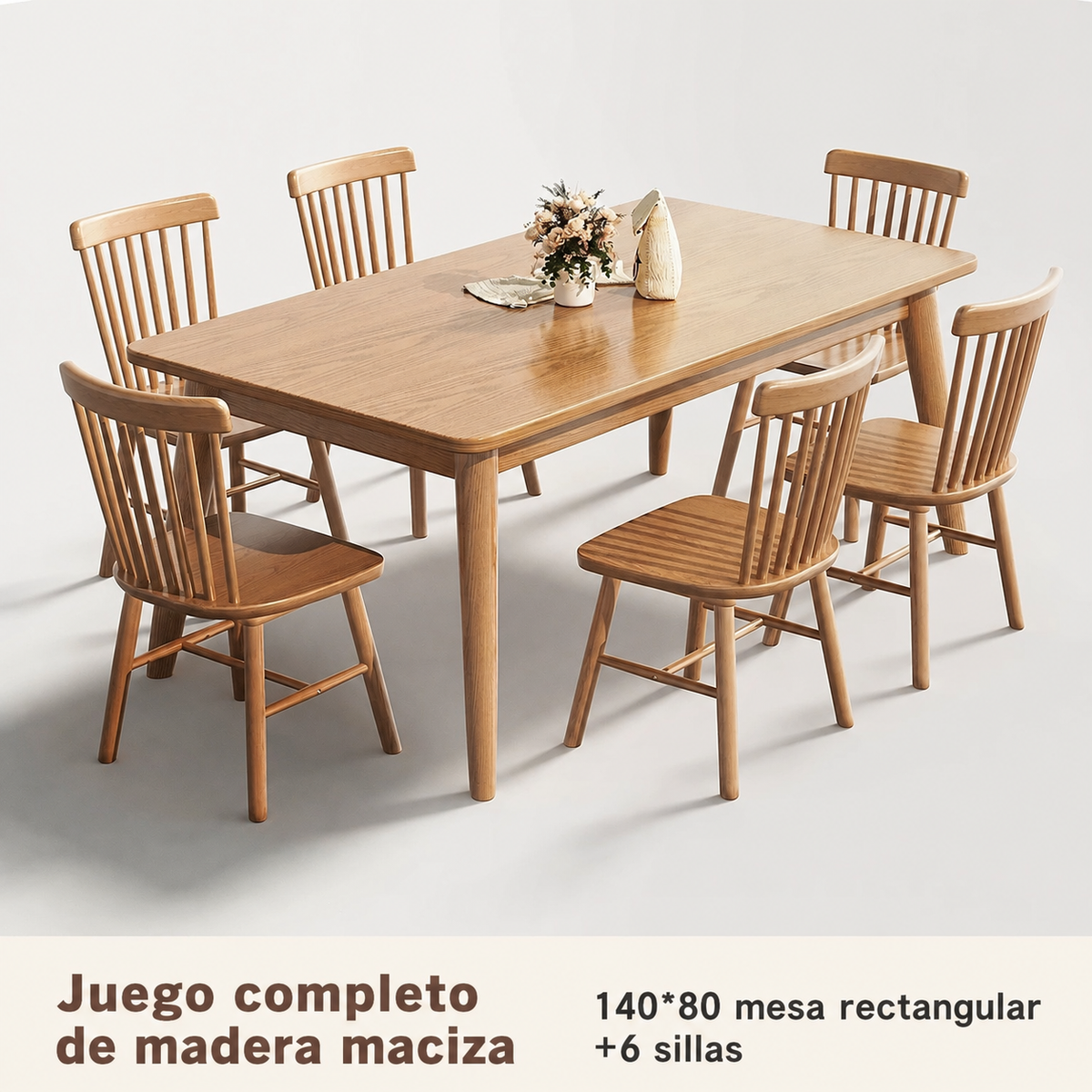 Mesa de comedor madera maciza estilo nórdico rectangular
