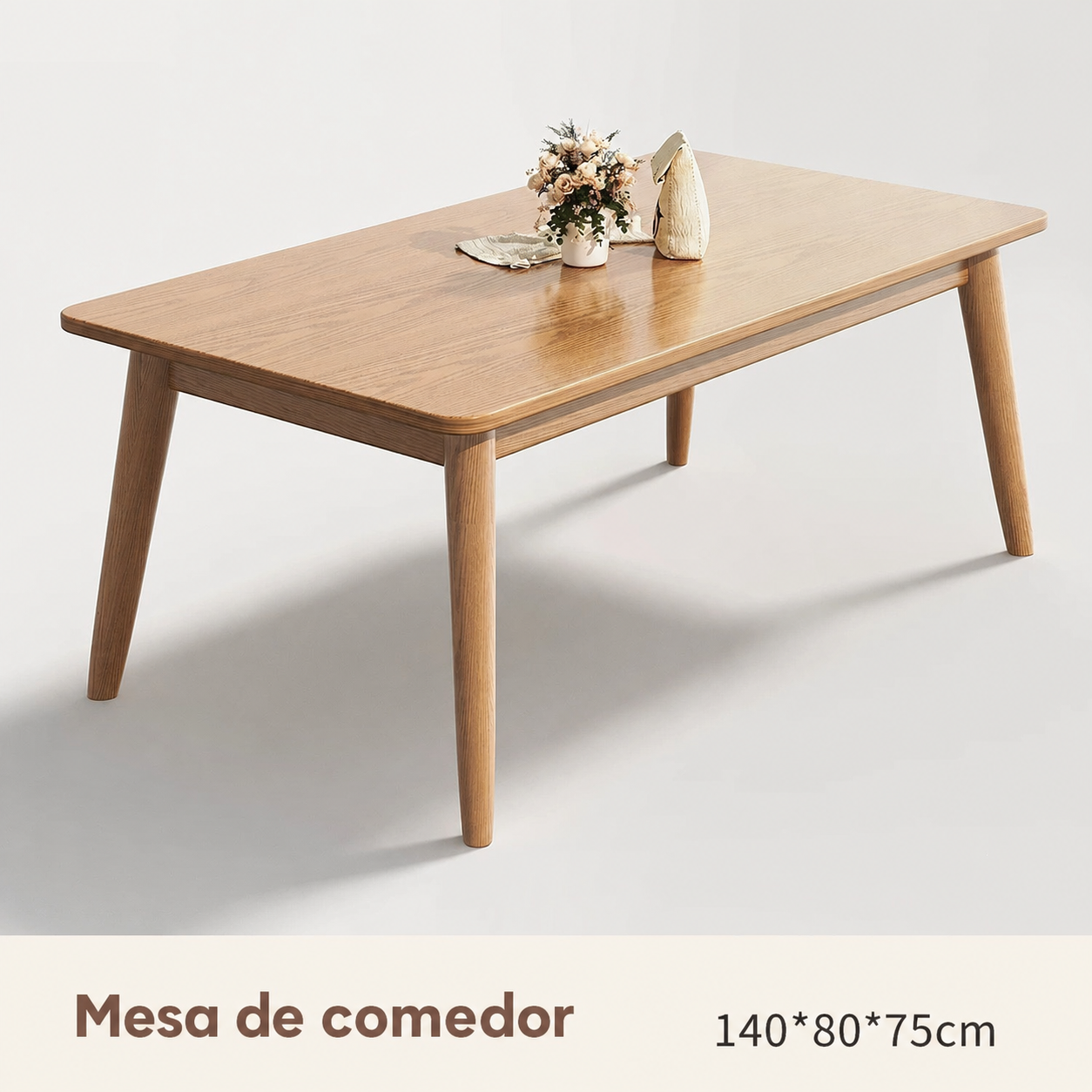 Mesa de comedor madera maciza estilo nórdico rectangular