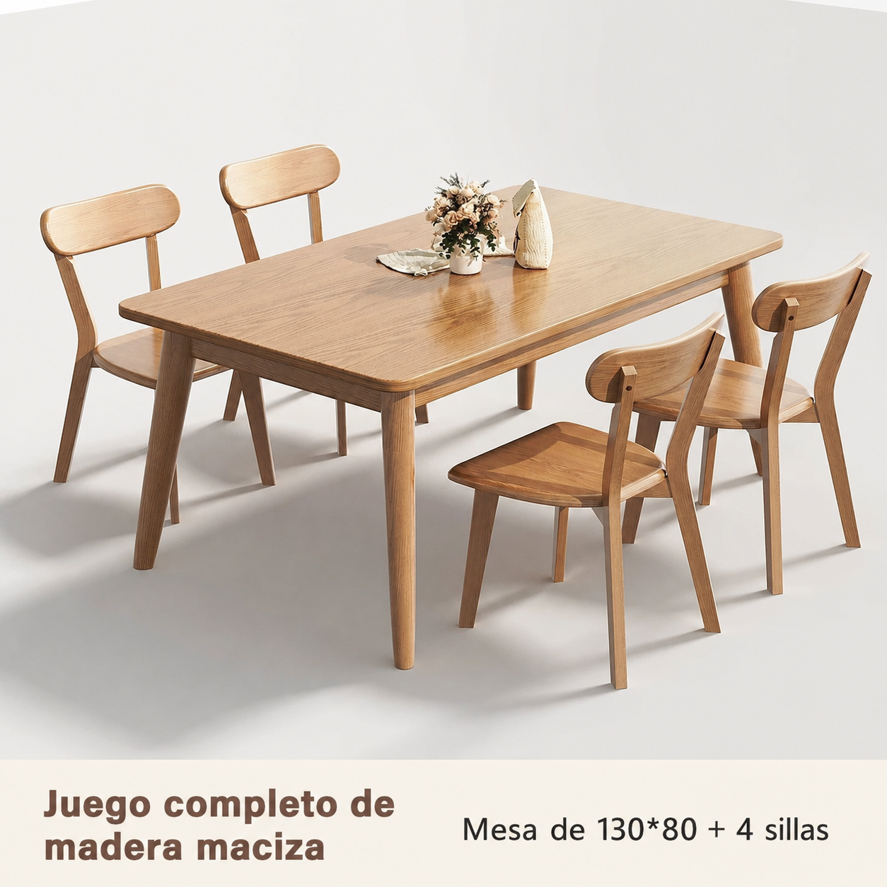 Mesa de comedor madera maciza estilo nórdico rectangular