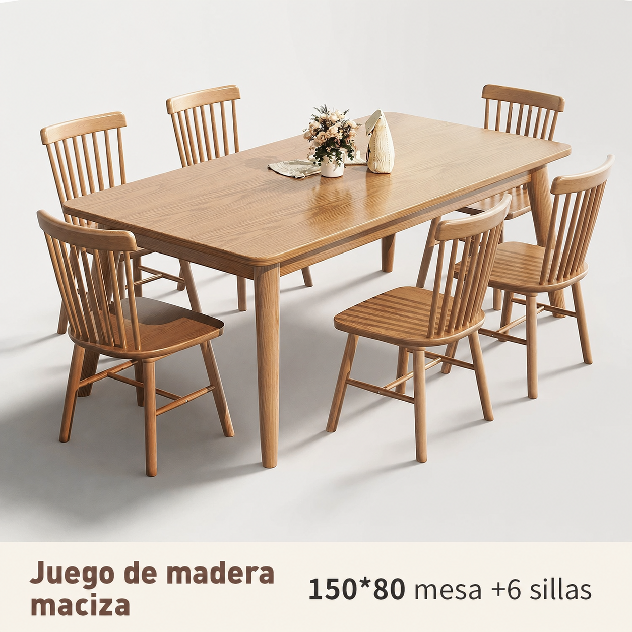 Mesa de comedor madera maciza estilo nórdico rectangular