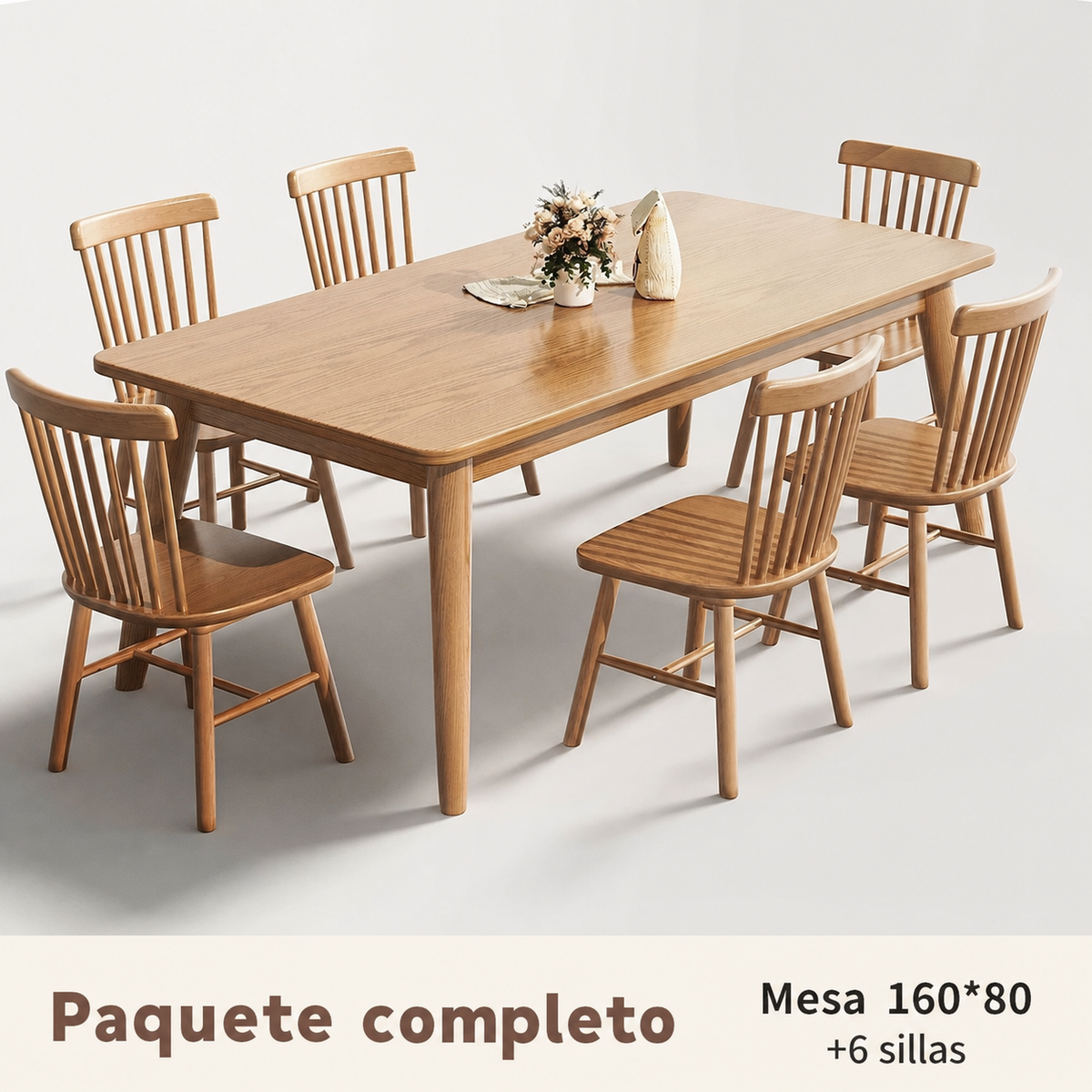 Mesa de comedor madera maciza estilo nórdico rectangular