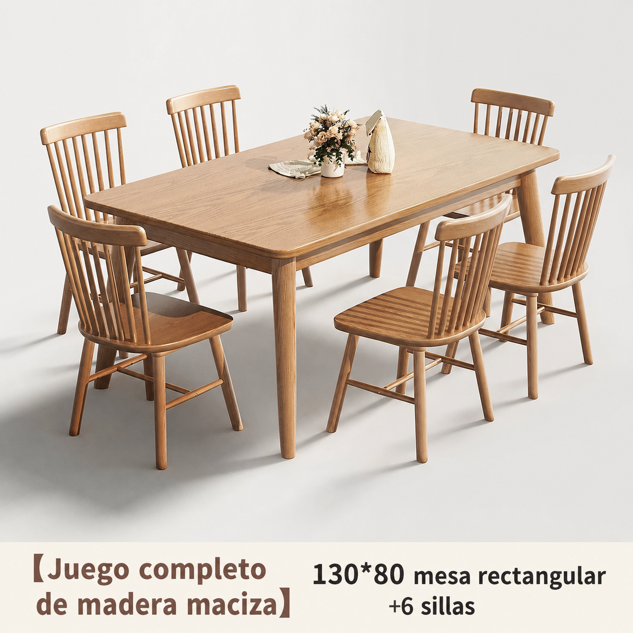 Mesa de comedor madera maciza estilo nórdico rectangular