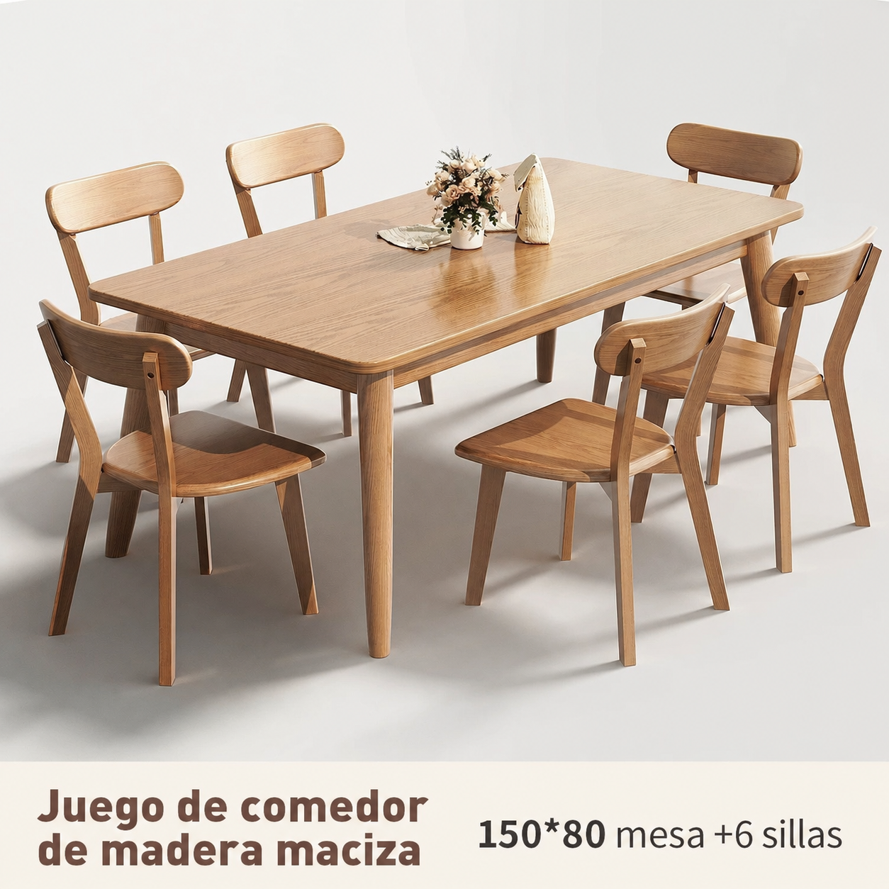 Mesa de comedor madera maciza estilo nórdico rectangular